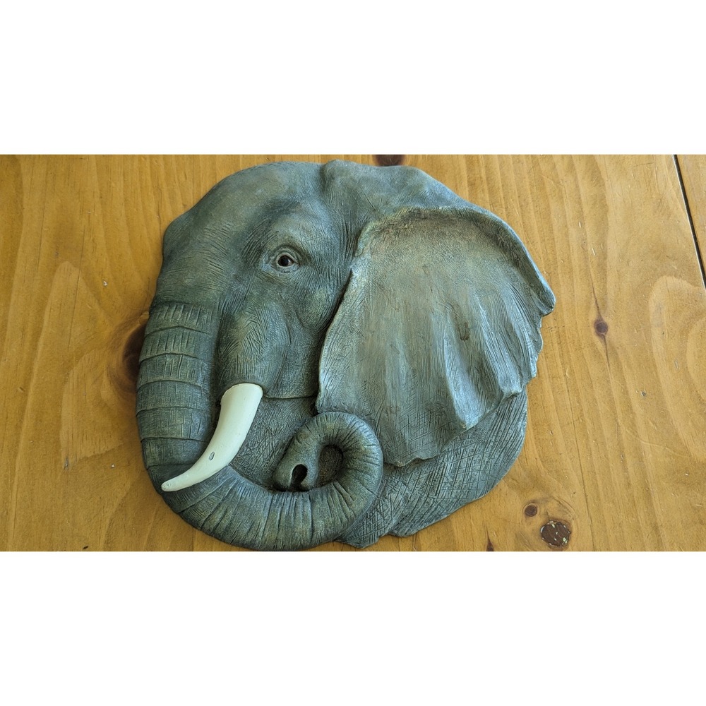 Spoontiques Elephant Head Wall Plaque Relief Sculpture Grey Wildlife Decor 9.5in